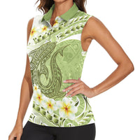 Green Hawaii Shark Tattoo Women Sleeveless Polo Shirt Frangipani With Polynesian Pastel Version LT14 - Polynesian Pride
