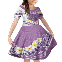Purple Hawaii Shark Tattoo Family Matching Off The Shoulder Long Sleeve Dress and Hawaiian Shirt Frangipani With Polynesian Pastel Version LT14 Daughter's Dress Purple - Polynesian Pride