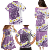 Purple Hawaii Shark Tattoo Family Matching Puletasi and Hawaiian Shirt Frangipani With Polynesian Pastel Version LT14 - Polynesian Pride