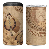 Brown Bula Fiji 4 in 1 Can Cooler Tumbler Fijian Dance Fan Tapa Cloth Pattern LT14 One Size: 16 oz Brown - Polynesian Pride
