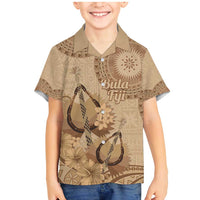 Brown Bula Fiji Family Matching Mermaid Dress and Hawaiian Shirt Fijian Dance Fan Tapa Cloth Pattern LT14 Son's Shirt Brown - Polynesian Pride
