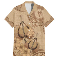 Brown Bula Fiji Family Matching Off The Shoulder Long Sleeve Dress and Hawaiian Shirt Fijian Dance Fan Tapa Cloth Pattern LT14 Dad's Shirt - Short Sleeve Brown - Polynesian Pride