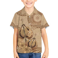 Brown Bula Fiji Family Matching Off Shoulder Short Dress and Hawaiian Shirt Fijian Dance Fan Tapa Cloth Pattern LT14 Son's Shirt Brown - Polynesian Pride
