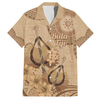 Brown Bula Fiji Family Matching Short Sleeve Bodycon Dress and Hawaiian Shirt Fijian Dance Fan Tapa Cloth Pattern LT14 Dad's Shirt - Short Sleeve Brown - Polynesian Pride