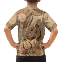 Brown Bula Fiji Family Matching Tank Maxi Dress and Hawaiian Shirt Fijian Dance Fan Tapa Cloth Pattern LT14 - Polynesian Pride