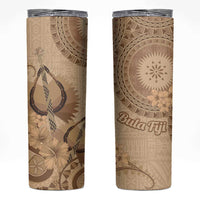 Brown Bula Fiji Skinny Tumbler Fijian Dance Fan Tapa Cloth Pattern LT14 Brown - Polynesian Pride