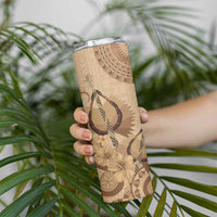 Brown Bula Fiji Skinny Tumbler Fijian Dance Fan Tapa Cloth Pattern LT14 - Polynesian Pride