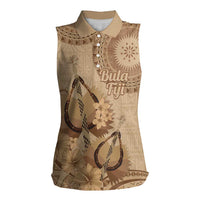 Brown Bula Fiji Women Sleeveless Polo Shirt Fijian Dance Fan Tapa Cloth Pattern LT14 Female Brown - Polynesian Pride