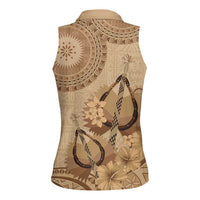 Brown Bula Fiji Women Sleeveless Polo Shirt Fijian Dance Fan Tapa Cloth Pattern LT14 - Polynesian Pride
