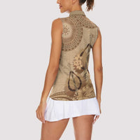 Brown Bula Fiji Women Sleeveless Polo Shirt Fijian Dance Fan Tapa Cloth Pattern LT14 - Polynesian Pride