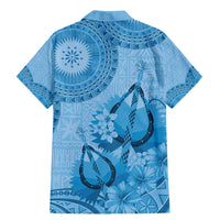 Blue Bula Fiji Family Matching Mermaid Dress and Hawaiian Shirt Fijian Dance Fan Tapa Cloth Pattern LT14 - Polynesian Pride