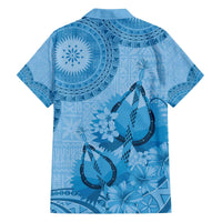 Blue Bula Fiji Family Matching Off The Shoulder Long Sleeve Dress and Hawaiian Shirt Fijian Dance Fan Tapa Cloth Pattern LT14 - Polynesian Pride