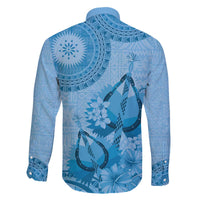 Blue Bula Fiji Family Matching Off The Shoulder Long Sleeve Dress and Hawaiian Shirt Fijian Dance Fan Tapa Cloth Pattern LT14 - Polynesian Pride
