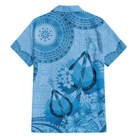Blue Bula Fiji Family Matching Off Shoulder Maxi Dress and Hawaiian Shirt Fijian Dance Fan Tapa Cloth Pattern LT14 - Polynesian Pride