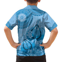 Blue Bula Fiji Family Matching Puletasi and Hawaiian Shirt Fijian Dance Fan Tapa Cloth Pattern LT14 - Polynesian Pride