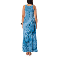 Blue Bula Fiji Family Matching Tank Maxi Dress and Hawaiian Shirt Fijian Dance Fan Tapa Cloth Pattern LT14 - Polynesian Pride