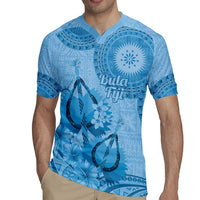 Blue Bula Fiji Rugby Jersey Fijian Dance Fan Tapa Cloth Pattern
