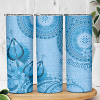 Blue Bula Fiji Skinny Tumbler Fijian Dance Fan Tapa Cloth Pattern LT14 - Polynesian Pride