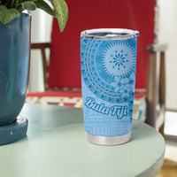 Blue Bula Fiji Tumbler Cup Fijian Dance Fan Tapa Cloth Pattern