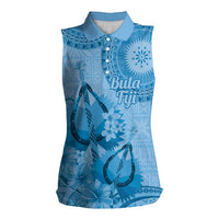 Blue Bula Fiji Women Sleeveless Polo Shirt Fijian Dance Fan Tapa Cloth Pattern LT14 Female Blue - Polynesian Pride