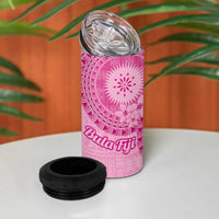 Pink Bula Fiji 4 in 1 Can Cooler Tumbler Fijian Dance Fan Tapa Cloth Pattern LT14 - Polynesian Pride