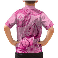 Pink Bula Fiji Family Matching Mermaid Dress and Hawaiian Shirt Fijian Dance Fan Tapa Cloth Pattern LT14 - Polynesian Pride