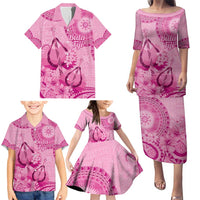 Pink Bula Fiji Family Matching Puletasi and Hawaiian Shirt Fijian Dance Fan Tapa Cloth Pattern LT14 - Polynesian Pride