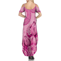 Pink Bula Fiji Family Matching Summer Maxi Dress and Hawaiian Shirt Fijian Dance Fan Tapa Cloth Pattern LT14 - Polynesian Pride