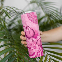 Pink Bula Fiji Skinny Tumbler Fijian Dance Fan Tapa Cloth Pattern LT14 - Polynesian Pride