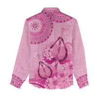 Pink Bula Fiji Women Casual Shirt Fijian Dance Fan Tapa Cloth Pattern LT14 - Polynesian Pride