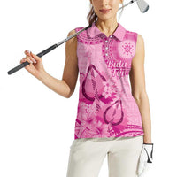 Pink Bula Fiji Women Sleeveless Polo Shirt Fijian Dance Fan Tapa Cloth Pattern LT14 - Polynesian Pride