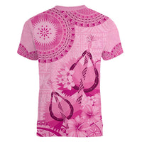 Pink Bula Fiji Women V-Neck T-Shirt Fijian Dance Fan Tapa Cloth Pattern LT14 - Polynesian Pride