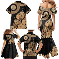 Black Bula Fiji Family Matching Mermaid Dress and Hawaiian Shirt Fijian Dance Fan Tapa Cloth Pattern LT14 - Polynesian Pride