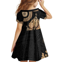 Black Bula Fiji Family Matching Off The Shoulder Long Sleeve Dress and Hawaiian Shirt Fijian Dance Fan Tapa Cloth Pattern LT14 - Polynesian Pride