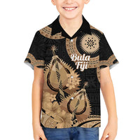 Black Bula Fiji Family Matching Puletasi and Hawaiian Shirt Fijian Dance Fan Tapa Cloth Pattern LT14 Son's Shirt Black - Polynesian Pride
