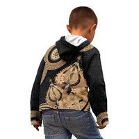 Black Bula Fiji Kid Hoodie Fijian Dance Fan Tapa Cloth Pattern