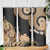 Black Bula Fiji Skinny Tumbler Fijian Dance Fan Tapa Cloth Pattern LT14 - Polynesian Pride