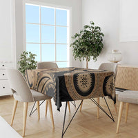Black Bula Fiji Tablecloth Fijian Dance Fan Tapa Cloth Pattern