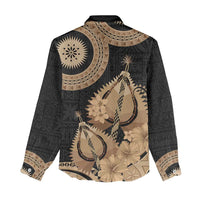Black Bula Fiji Women Casual Shirt Fijian Dance Fan Tapa Cloth Pattern LT14 - Polynesian Pride