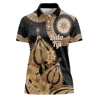 Black Bula Fiji Women Polo Shirt Fijian Dance Fan Tapa Cloth Pattern LT14 Female Black - Polynesian Pride