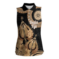 Black Bula Fiji Women Sleeveless Polo Shirt Fijian Dance Fan Tapa Cloth Pattern LT14 Female Black - Polynesian Pride