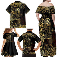 Frangipani Festival Rabaul Family Matching Off Shoulder Maxi Dress and Hawaiian Shirt PNG Tribal Baining Mask Tattoo LT14 - Polynesian Pride