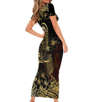 Frangipani Festival Rabaul Family Matching Short Sleeve Bodycon Dress and Hawaiian Shirt PNG Tribal Baining Mask Tattoo LT14 - Polynesian Pride