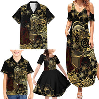 Frangipani Festival Rabaul Family Matching Summer Maxi Dress and Hawaiian Shirt PNG Tribal Baining Mask Tattoo LT14 - Polynesian Pride