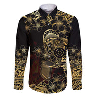 Frangipani Festival Rabaul Family Matching Tank Maxi Dress and Hawaiian Shirt PNG Tribal Baining Mask Tattoo LT14 Dad's Shirt - Long Sleeve Black - Polynesian Pride