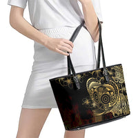 Frangipani Festival Rabaul Leather Tote Bag PNG Tribal Baining Mask Tattoo LT14 - Polynesian Pride