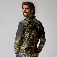Frangipani Festival Rabaul Long Sleeve Polo Shirt PNG Tribal Baining Mask Tattoo LT14 - Polynesian Pride