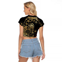 Frangipani Festival Rabaul Raglan Cropped T Shirt PNG Tribal Baining Mask Tattoo LT14 - Polynesian Pride