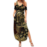 Frangipani Festival Rabaul Summer Maxi Dress PNG Tribal Baining Mask Tattoo LT14 Women Black - Polynesian Pride