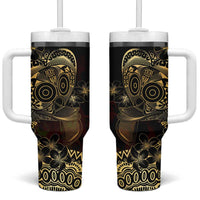 Frangipani Festival Rabaul Tumbler With Handle PNG Tribal Baining Mask Tattoo LT14 One Size: 40 oz Black - Polynesian Pride